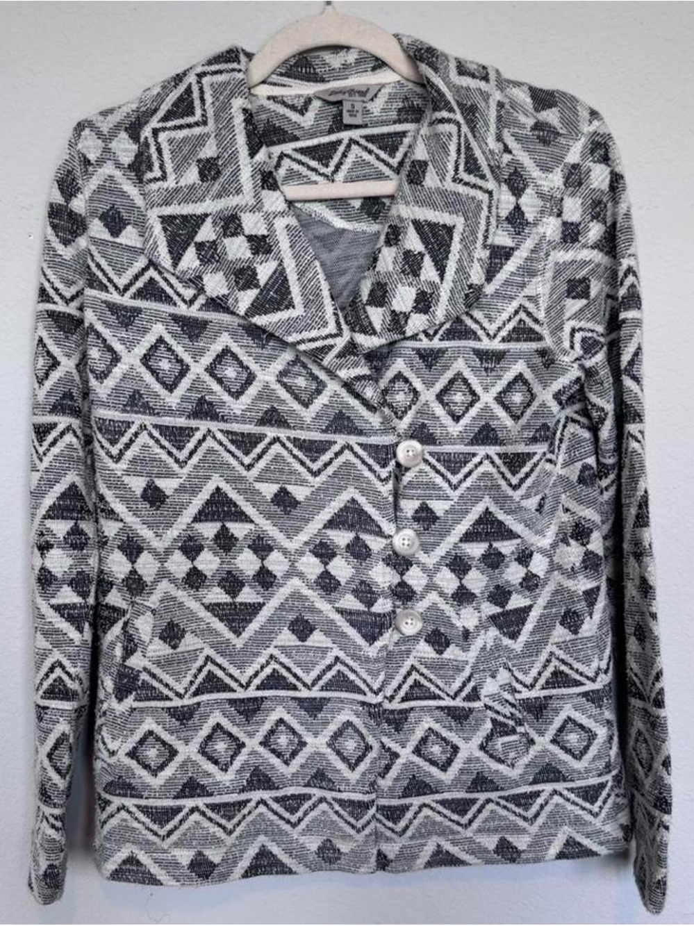 Lucky Brand Geometric Pattern Button-Up Jacket in Black & White